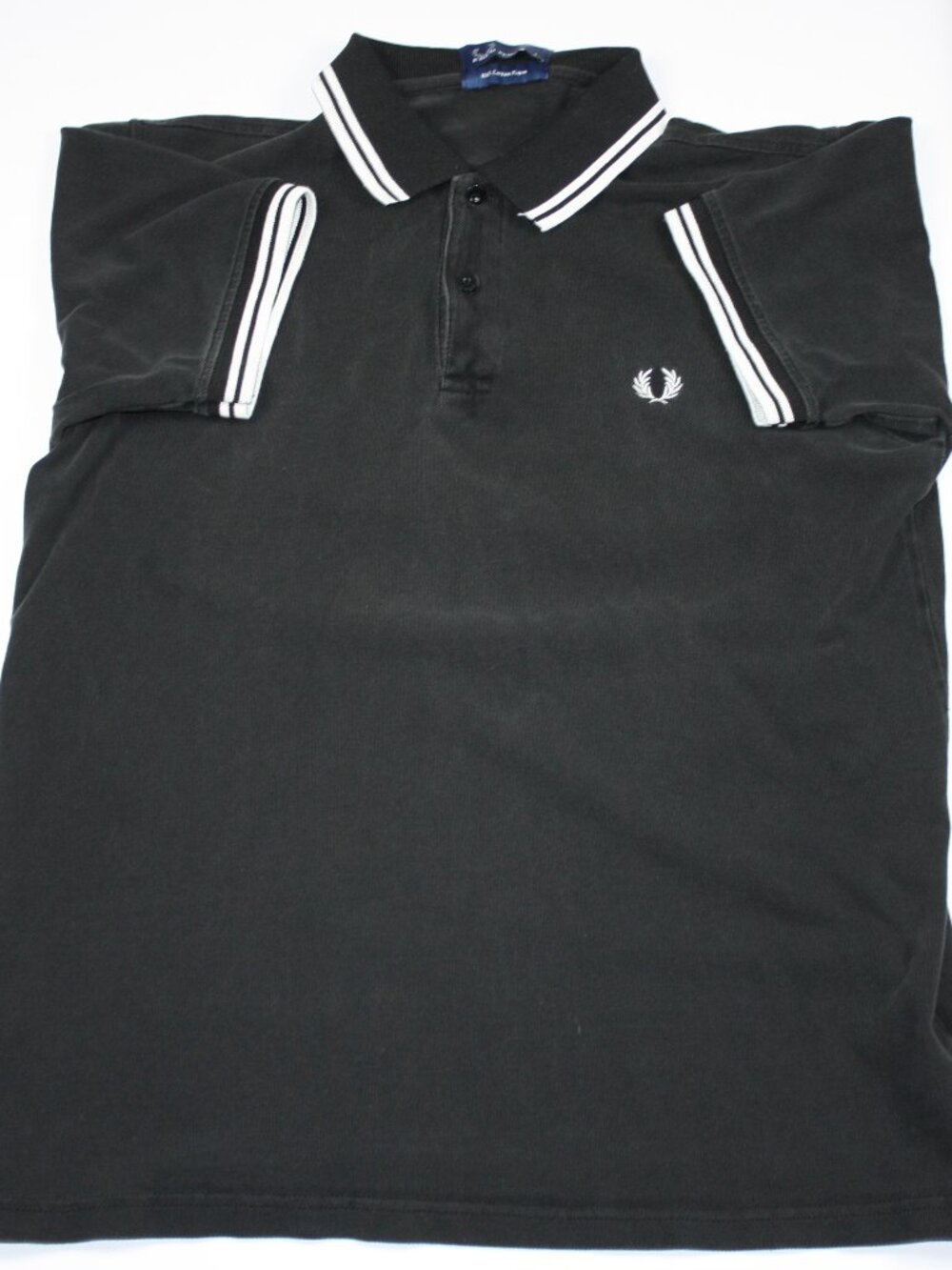 Fred Perry Twin Tipped Polo Shirt Mens L Black White Stripe 100% Cotton Pique
